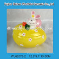 Cutely ceramic storage jar with rabbit figurine